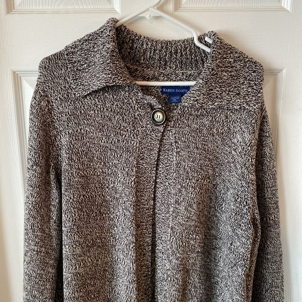 Karen Scott Cardigan Sweater Women’s Size XL 1 Button Long Sleeve - Picture 4 of 11
